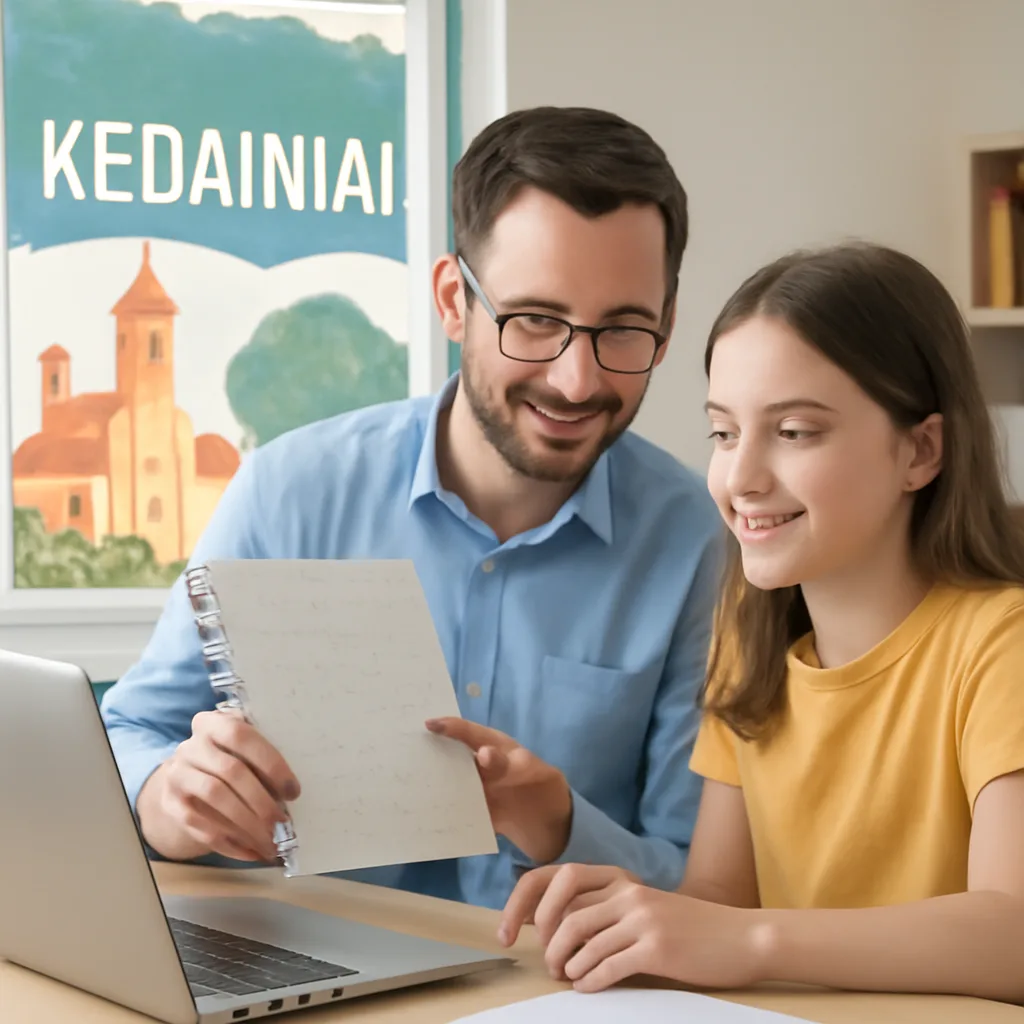 Korepetitorius Kėdainiuose padeda mokiniui mokytis prie stalo
