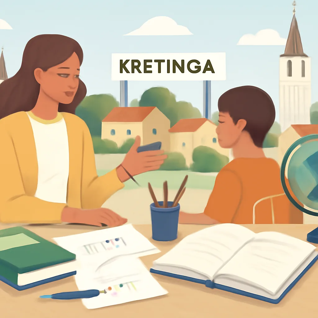 Draugiško korepetitoriaus ir mokinio mokymo proceso iliustracija Kretingoje.
