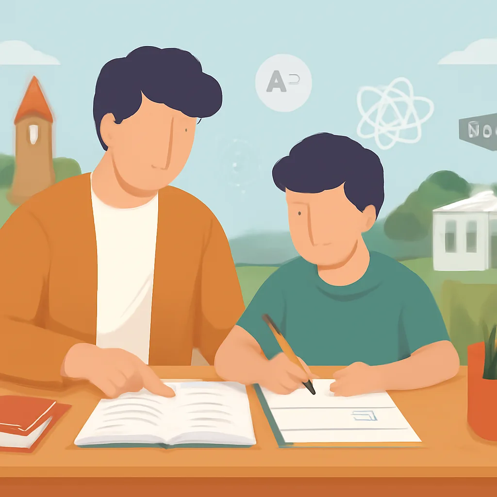 Korepetitorius su mokiniu prie stalo Plungėje edukaciniame kontekste